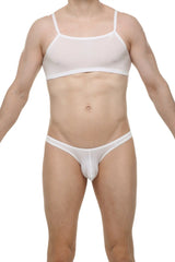 White sheer mesh two-piece lingerie set micro tank top skine white featuring delicate breathable fabric