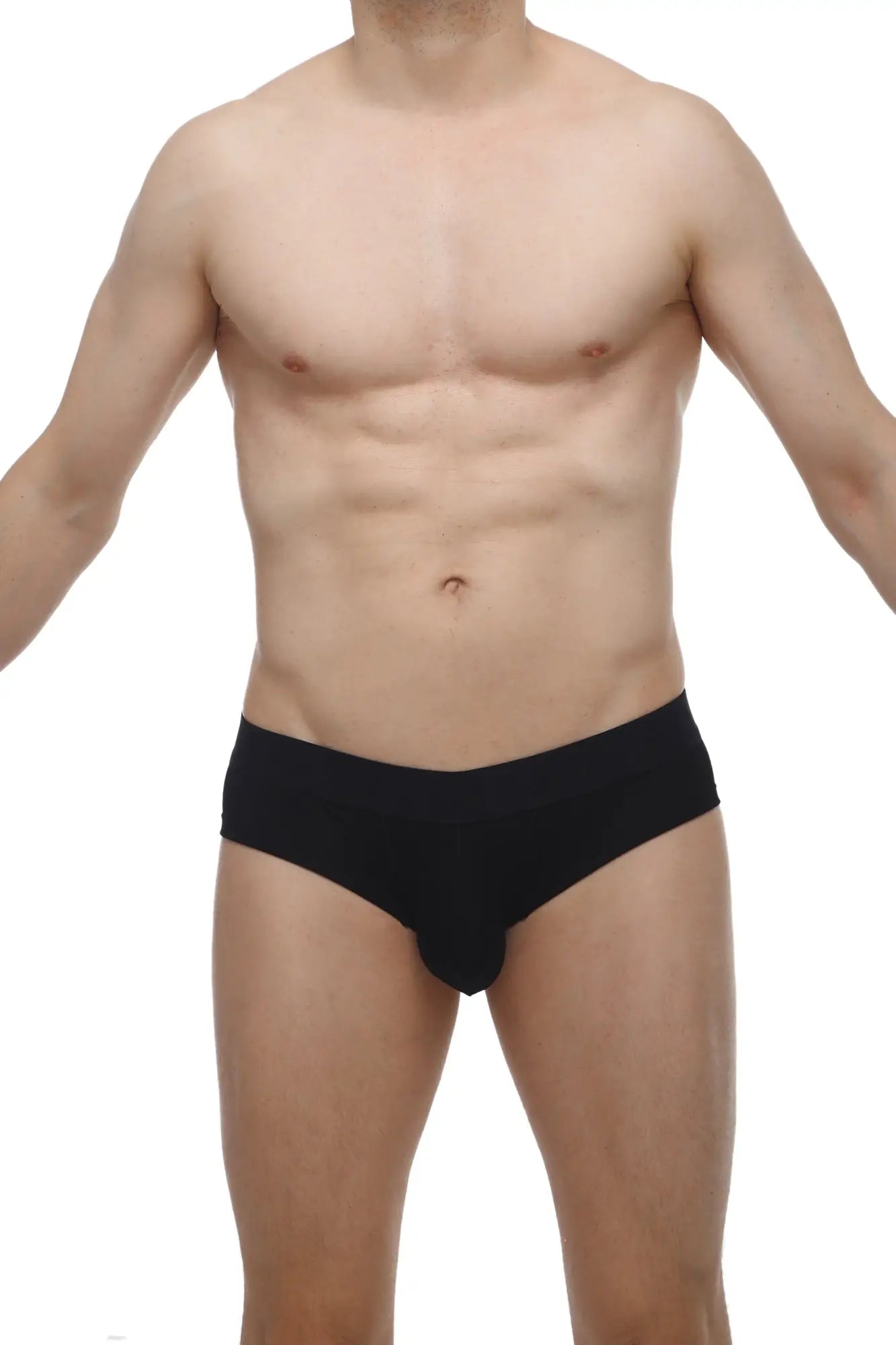 Black PetitQ mini boxer cheeky modal briefs with a smooth, form-fitting design showing the back side