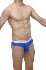 Blue men’s briefs petitq mini boxer plum blue with white waistband and red and blue stripe accents