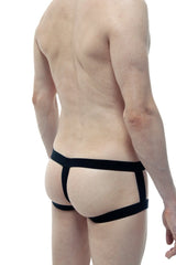 Black elasticated briefs with a supportive contoured design from petitq open boxer cockring silicon black collection