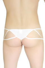 White sheer lace thong underwear with crisscross back straps petit-q ziggy cut out thong size m back view