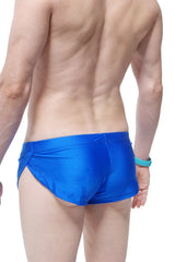 PetitQ running shorts blue bright blue shiny tailored swim trunks with side slits for comfortable active wear