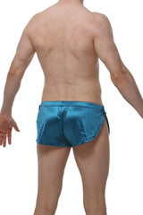PetiteQ shorts snap satin teal shiny teal satin swim trunks with sleek form-fitting design for swimwear use