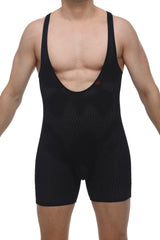 Petitq singlet bee black mesh athletic bodysuit with deep scoop neckline and wide shoulder straps