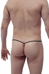 Black petitq string c-ring thong with thin sleek design shown from the back side