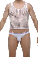 PetitQ tank top mesh white with scoop neckline thin straps and breathable white mesh fabric for casual wear