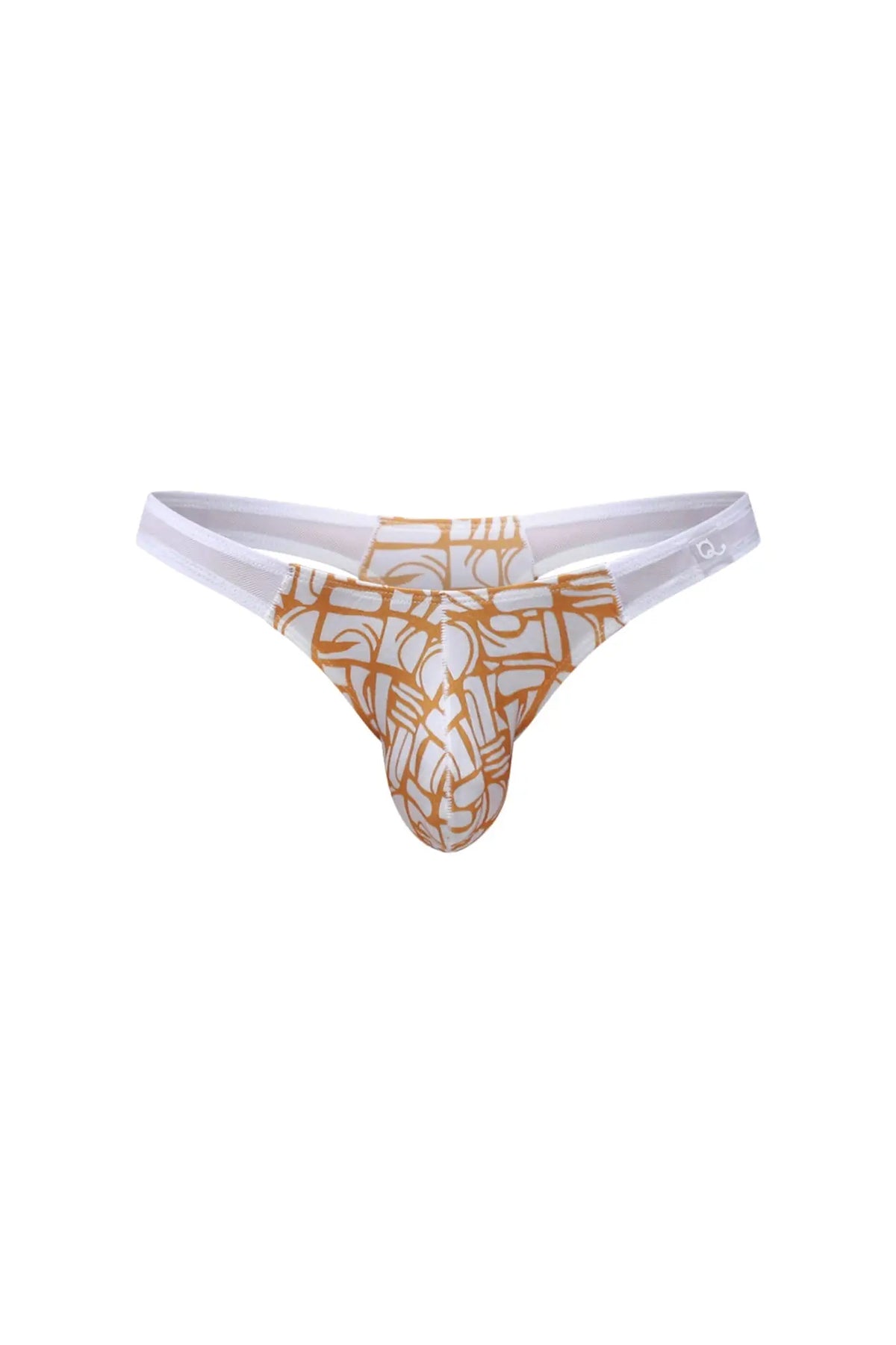 A white and gold patterned thong with geometric design from PetitQ thong Annoix Carlot alloy collection