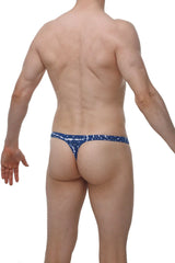 Blue patterned thong with white abstract design from PetitQ thong annoix new denim collection
