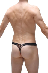 Petitq thong annoix panthere leopard print thong with black waistband showing front view