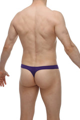 Purple petitq thong arkeuil bee with textured perforated design showing the back side of the underwear