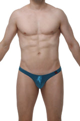 Petitq thong dome satin teal shiny metallic briefs with a small red logo on the side