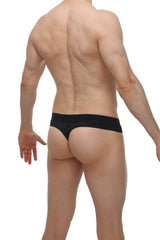 Black mesh thong with snug form-fitting design from petitq thong hole cockring bee black showing back side