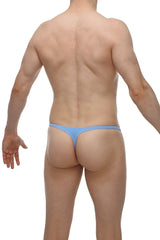 Petitq thong plellis cornflower in light blue with smooth stretchy fabric finish shown from the back side