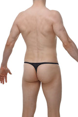 Petitq underwear mens sexy black thong with sleek thin design made of black mesh by arthus and nico