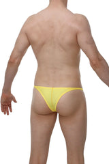 Bright yellow form-fitting thong made of smooth stretchy fabric from PetitQ underwear by Arthus and NicoBikini Plellis Joe
