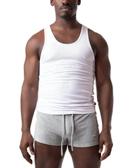 White ribbed cotton pig rib tank top with a classic scoop neckline for casual wear