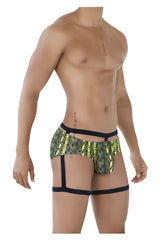 Pikante PIK 0510 neon briefs in vibrant neon green snake-scale pattern with bold black elastic straps for men