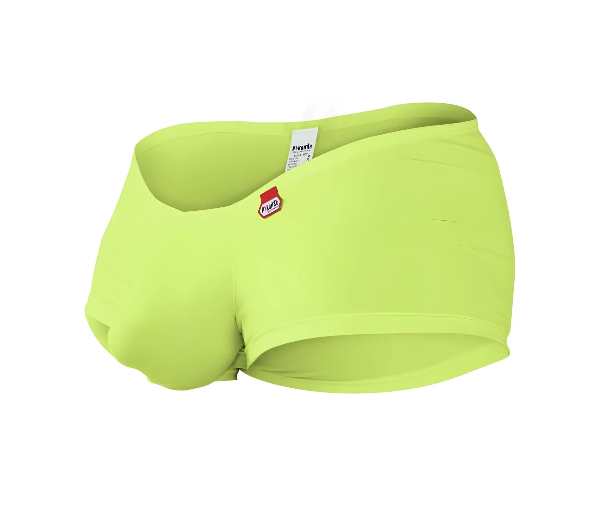 Bright lime green pikkate brand angola trunks briefs with soft stretchy fabric and small red logo on front