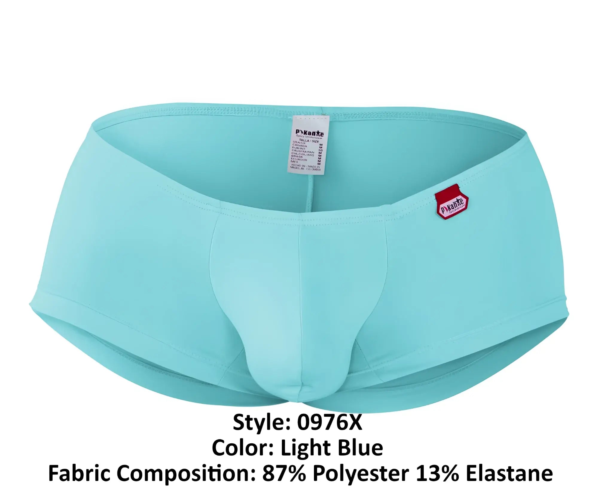 Light blue pikante PIK 0976X Angola trunks made of 87% polyester 13% elastane with red brand logo patch