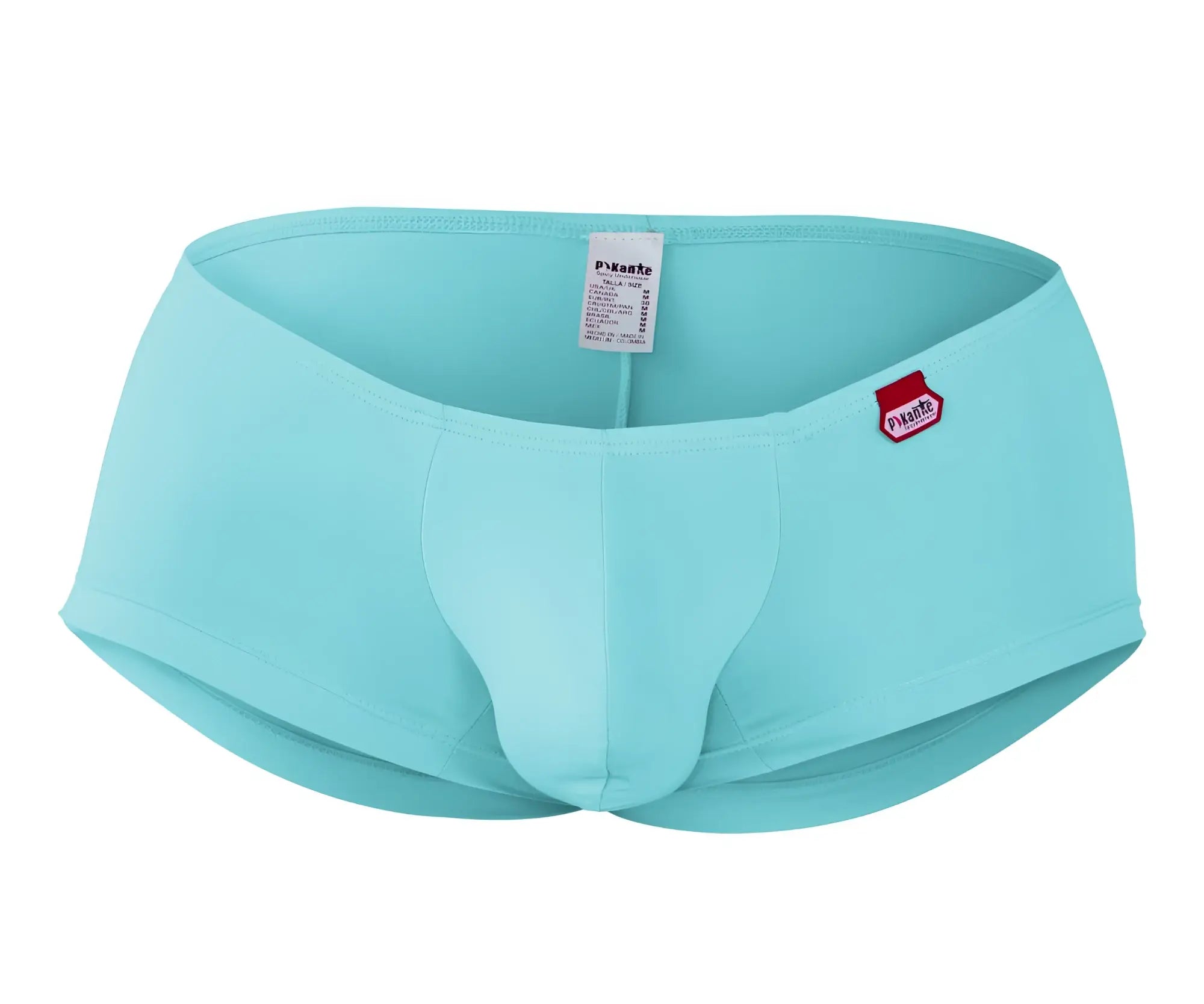 Light blue form-fitting pikante pik 0976x angola men’s briefs with red logo waistband in soft breathable fabric