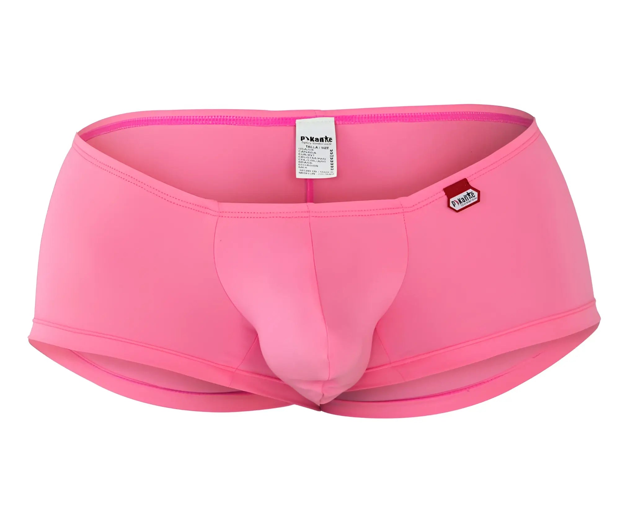 Bright pink pikante pik 0976x angola trunks with supportive contoured design and small red brand tag on the side