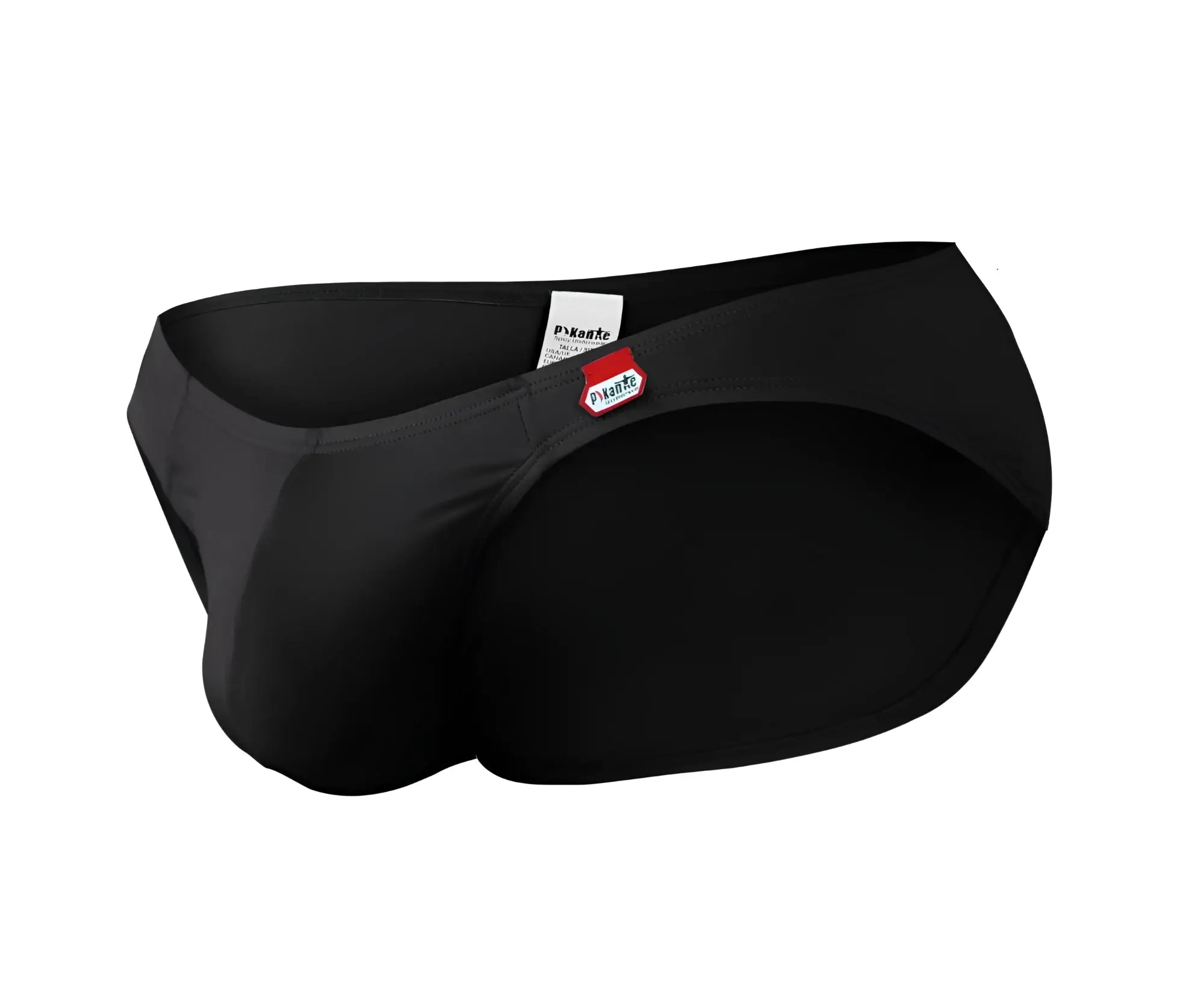 Black men’s swim trunks pikante pik 0977x angola bikini with sleek form-fitting design and red white waistband tag