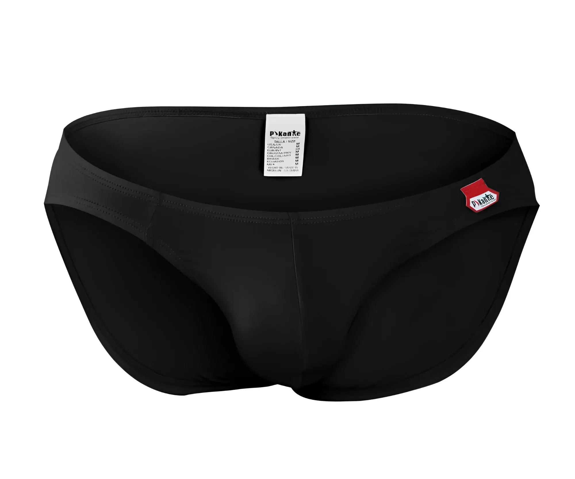 Black pivatte men’s swim trunks pikante pik 0977x angola bikini color black with sleek fit and red logo on side