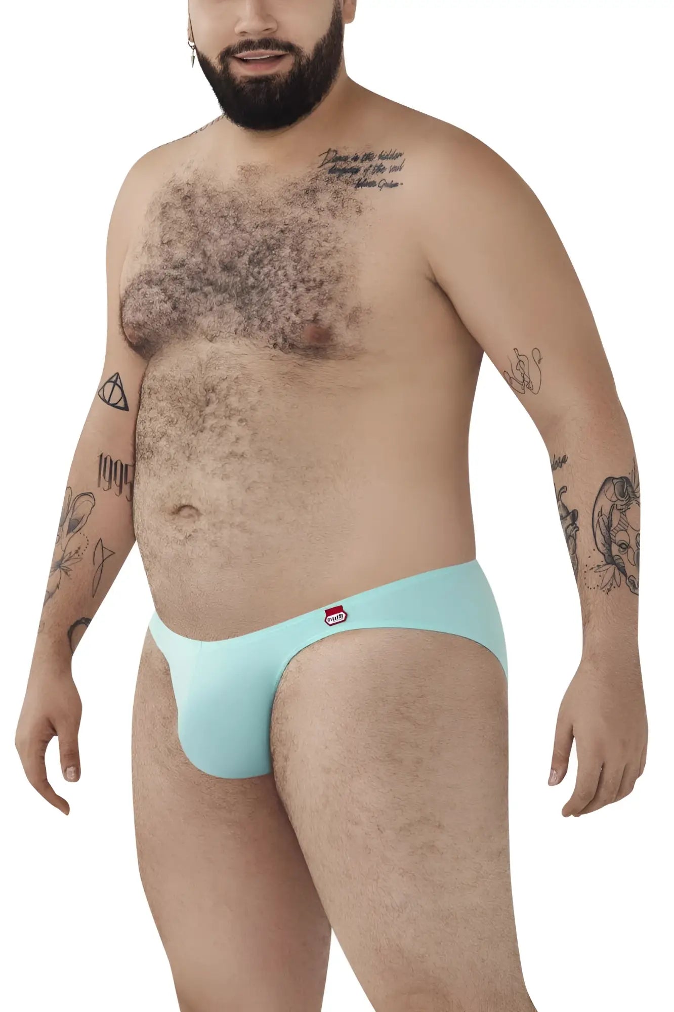 Light blue seamless briefs by Pikante with a small red and white logo on the left hip for comfortable wear