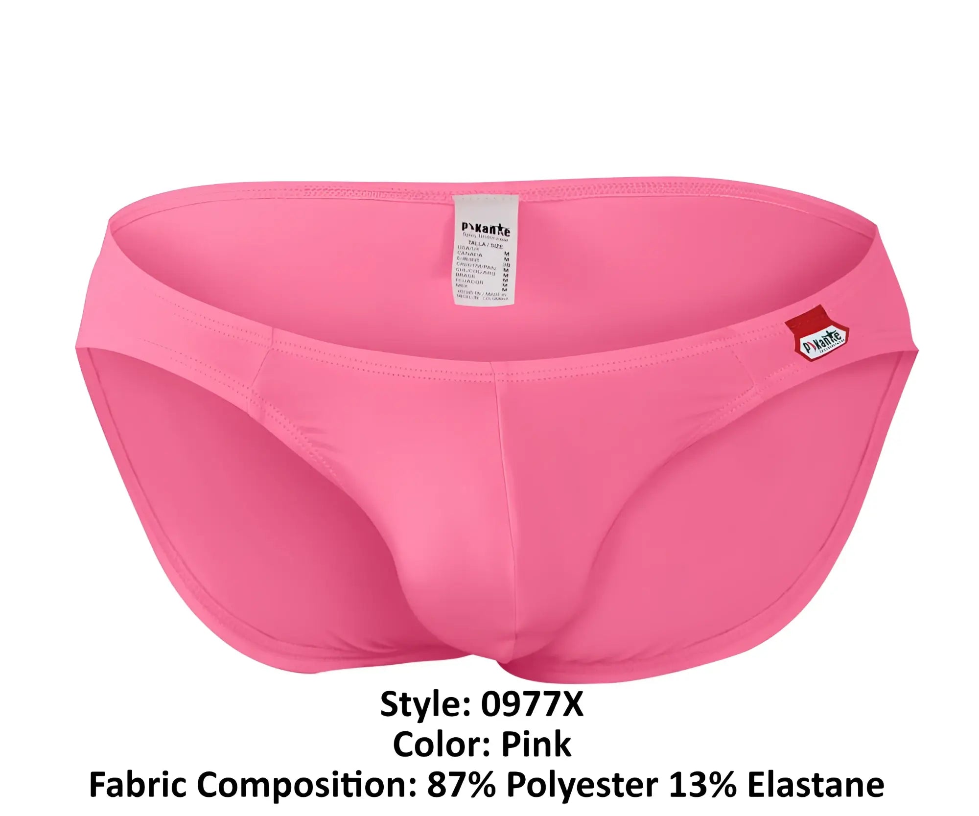 Bright pink pikante PIK 0977X Angola bikini men’s swim trunks with sleek fit and small red logo on the side
