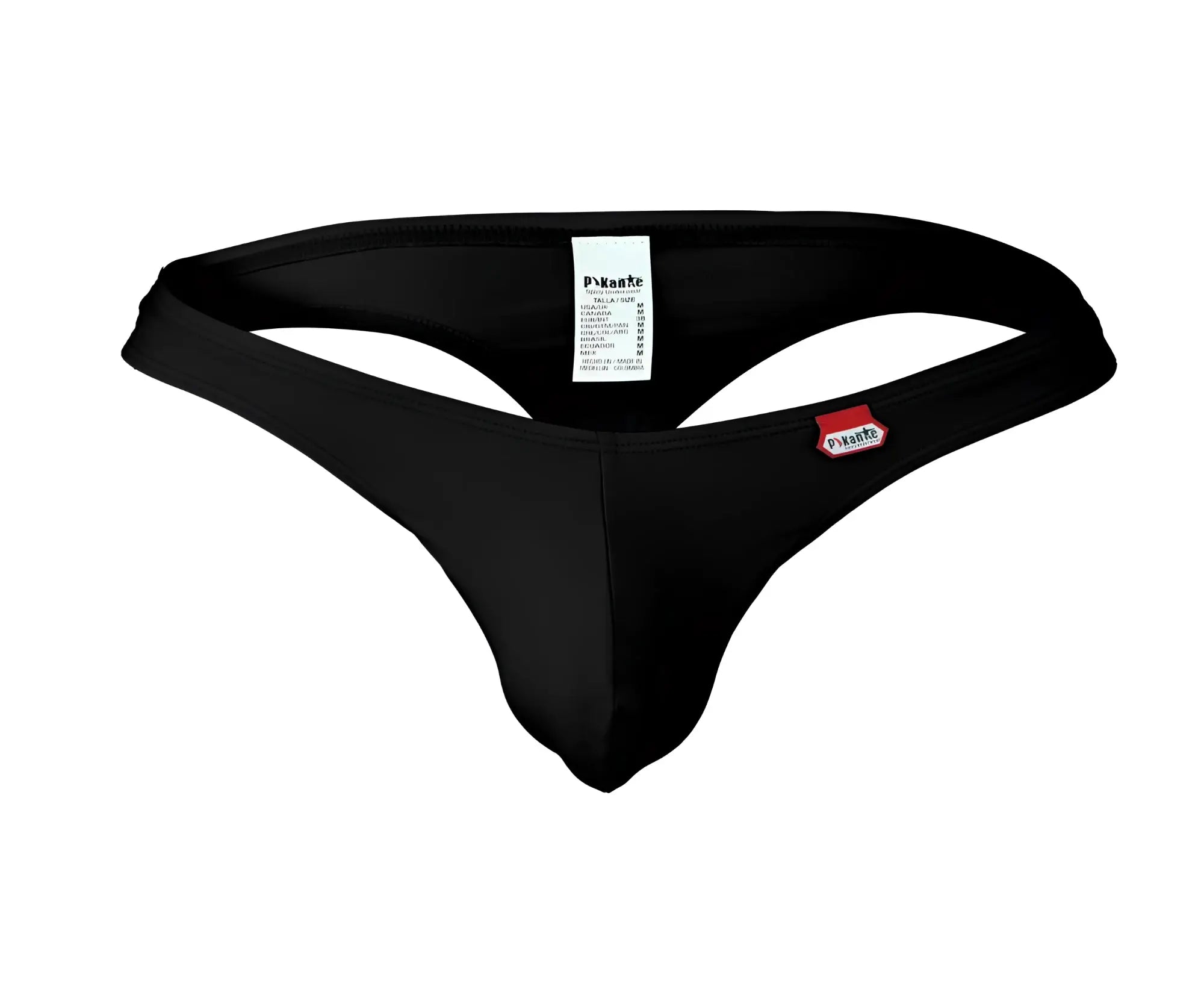 Black pikante Angola thong made of smooth stretchy fabric with a sleek minimalistic cut, shown from the back side