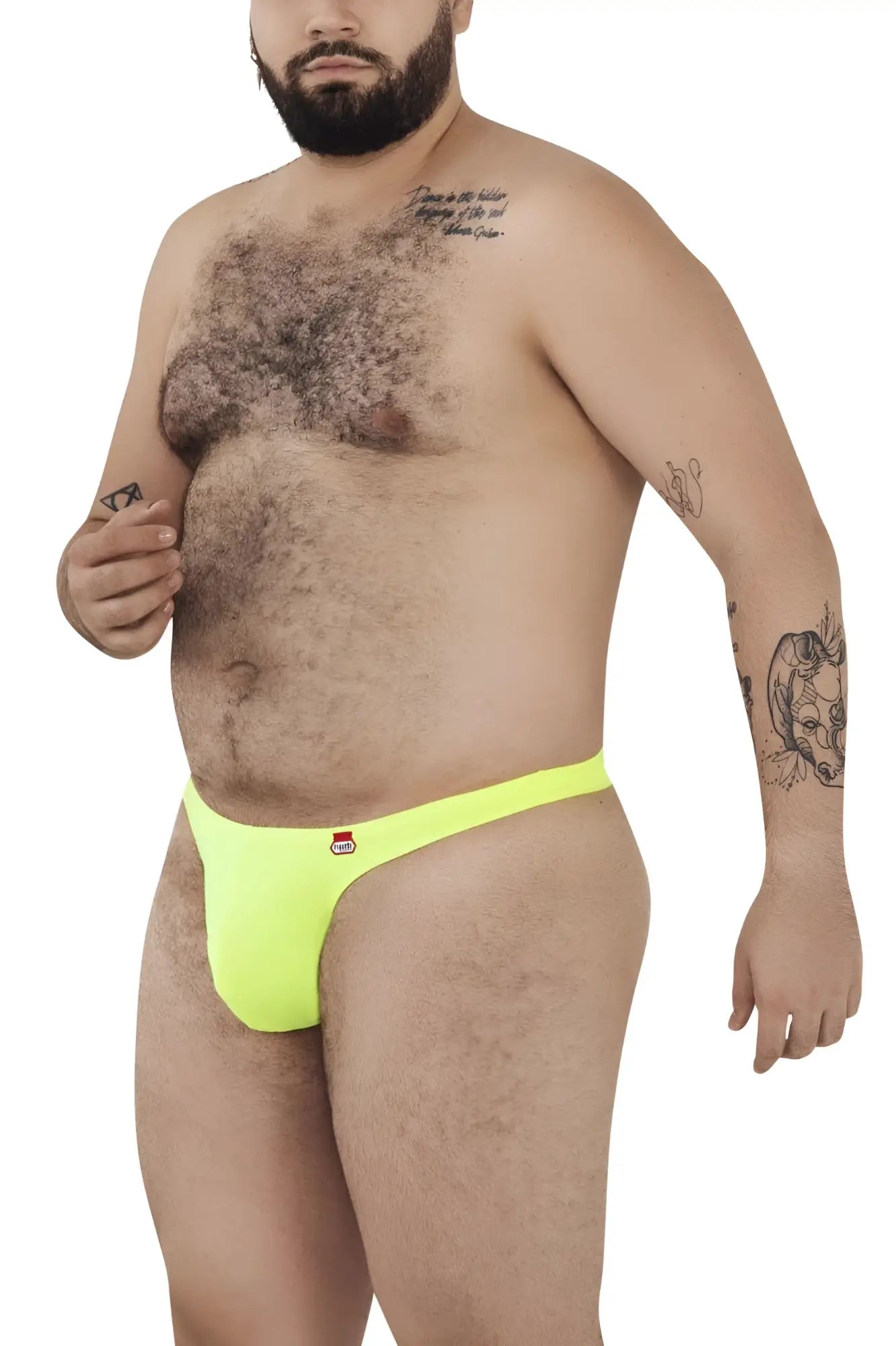 Bright neon yellow pikante pika 0978x angola briefs with small red and white logo on the front
