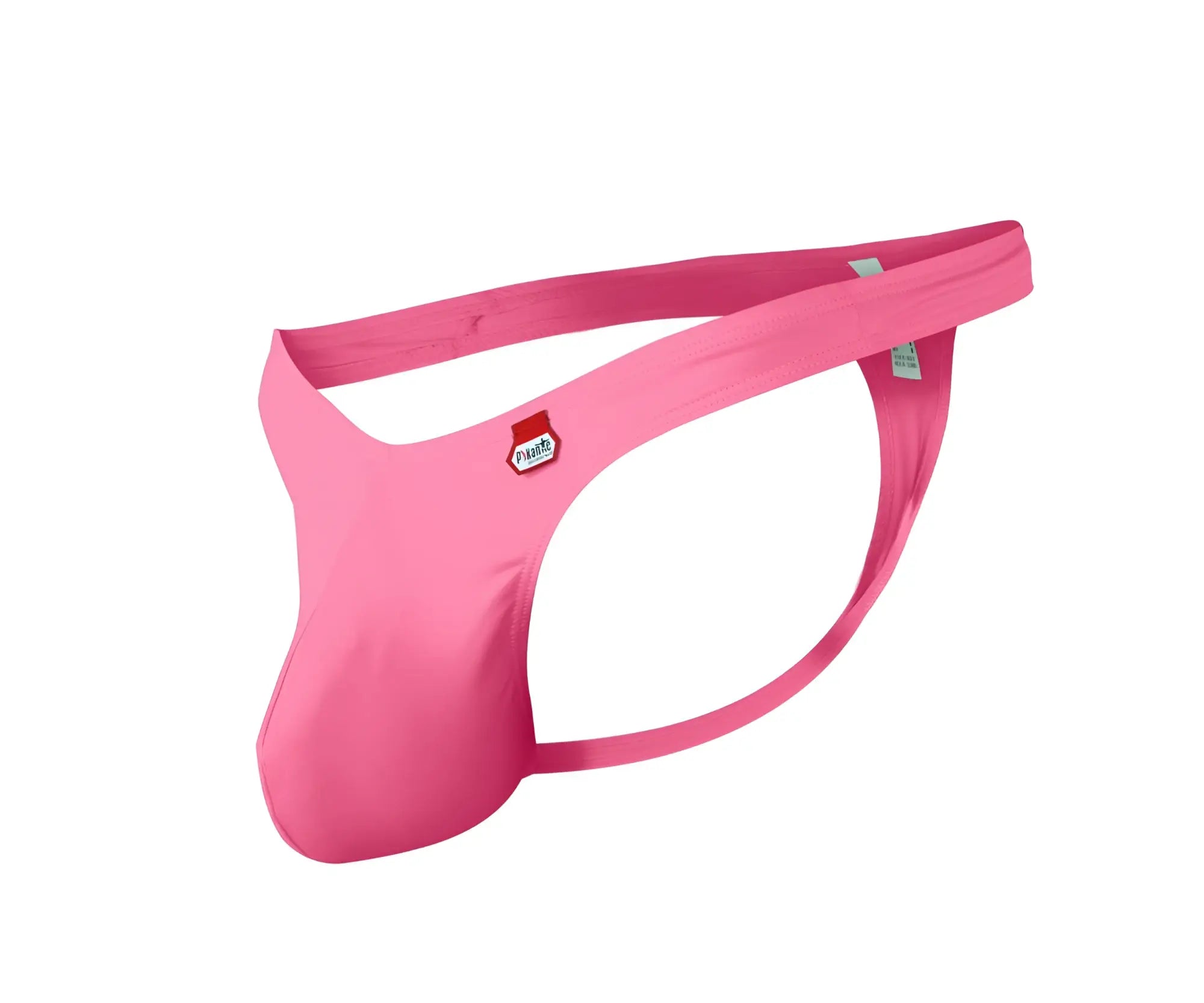 Pink pikante pik 0978x angola men’s thong with smooth stretchy fabric and red and white side brand tag