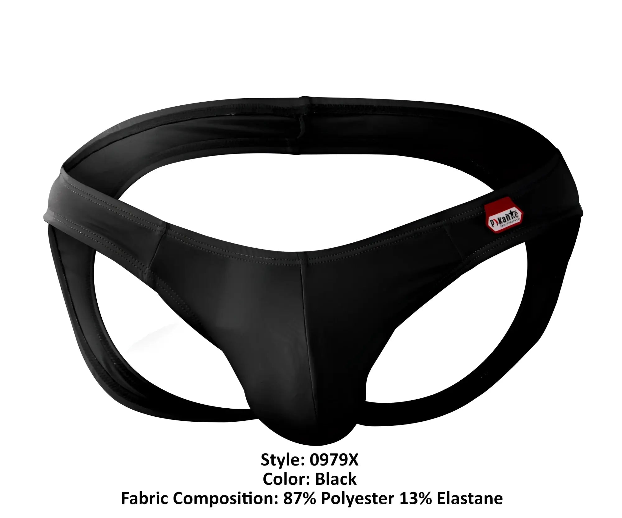 Black pikante pik 0979x angola jockstrap briefs made of 87 polyester 13 elastane with smooth form-fitting design and red logo