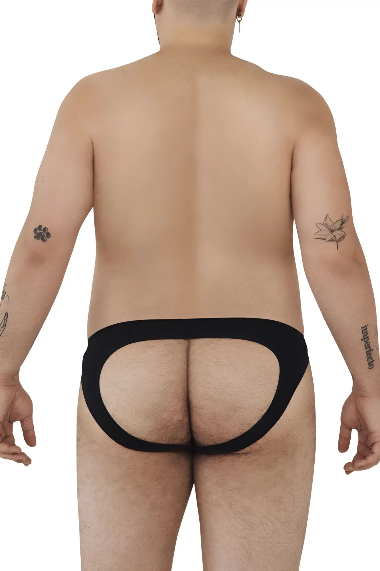 Black pikante pik 0979x angola jockstrap back view with open-back briefs and wide elastic waistband