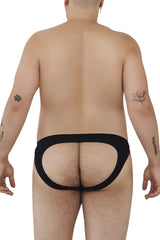 Black pikante pik 0979x angola jockstrap back view with open-back briefs and wide elastic waistband