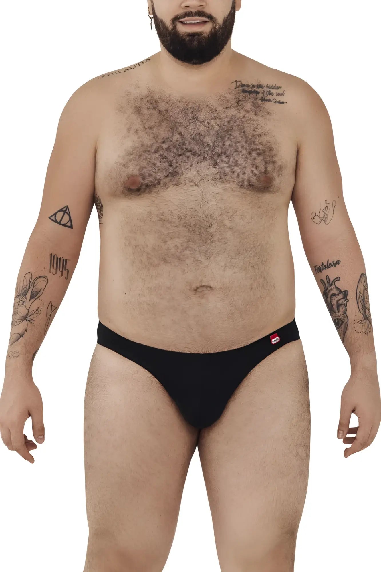 Pikante pik 0979x angola jockstrap in black with a small red logo on the waistband front view briefs