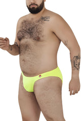Pikante pik 0979x angola jockstrap in bright neon yellow briefs with a red and white logo on the left hip