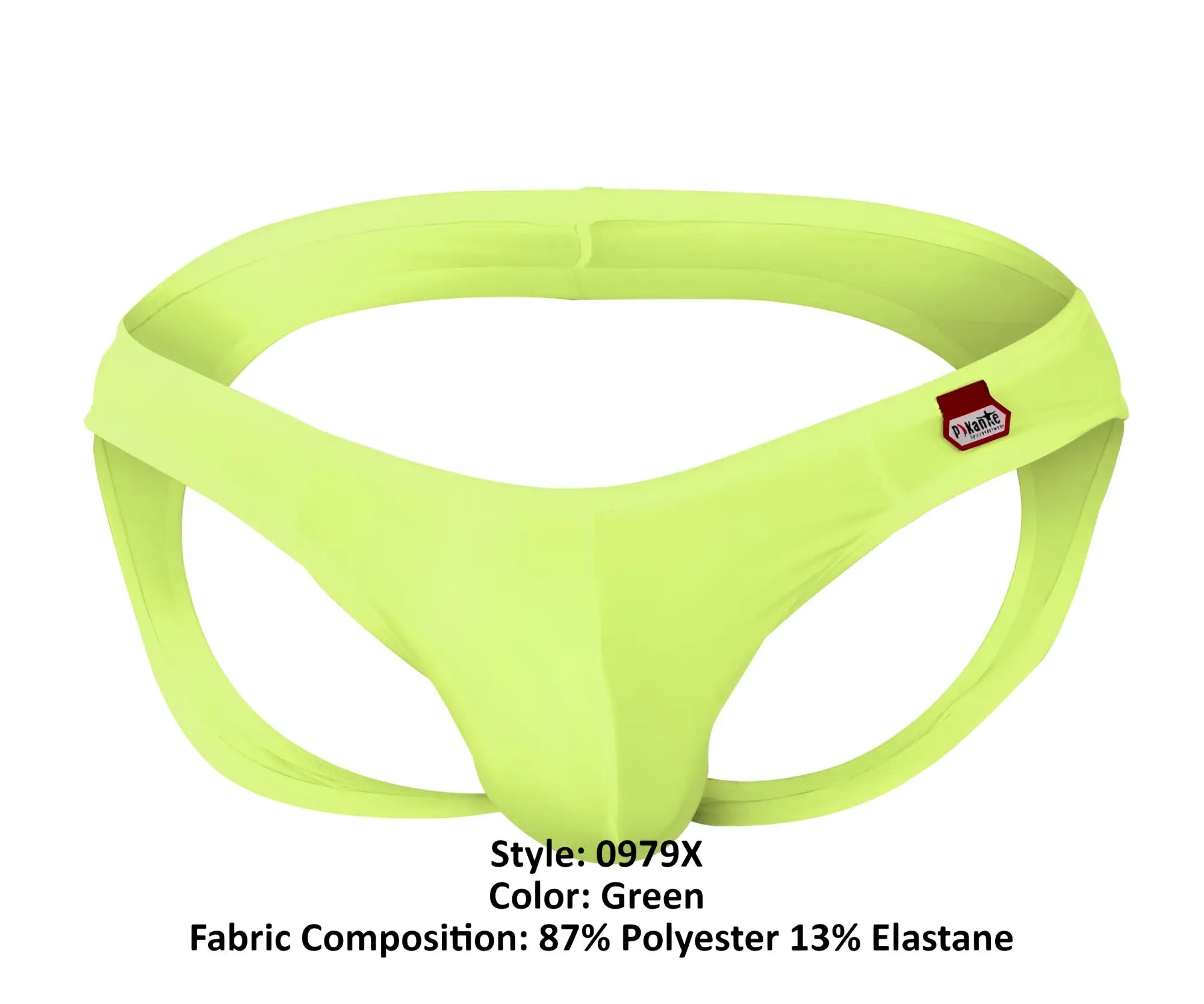 Bright green pikante PIK 0979X Angola jockstrap made of 87 polyester 13 elastane with small red logo tag on side