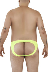 Neon yellow pikante piks 0979x angola jockstrap with cutout design in green athletic briefs shown from the back