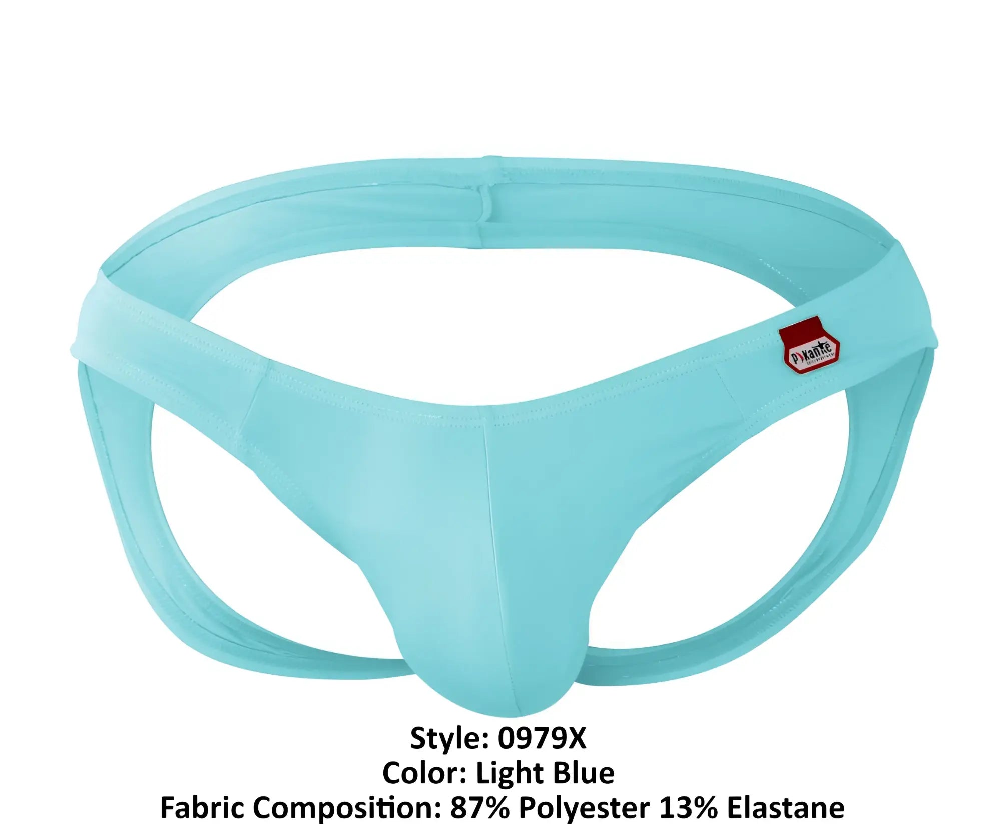 Light blue pikante Angola jockstrap made of 87% polyester and 13% elastane with a small red logo on the side