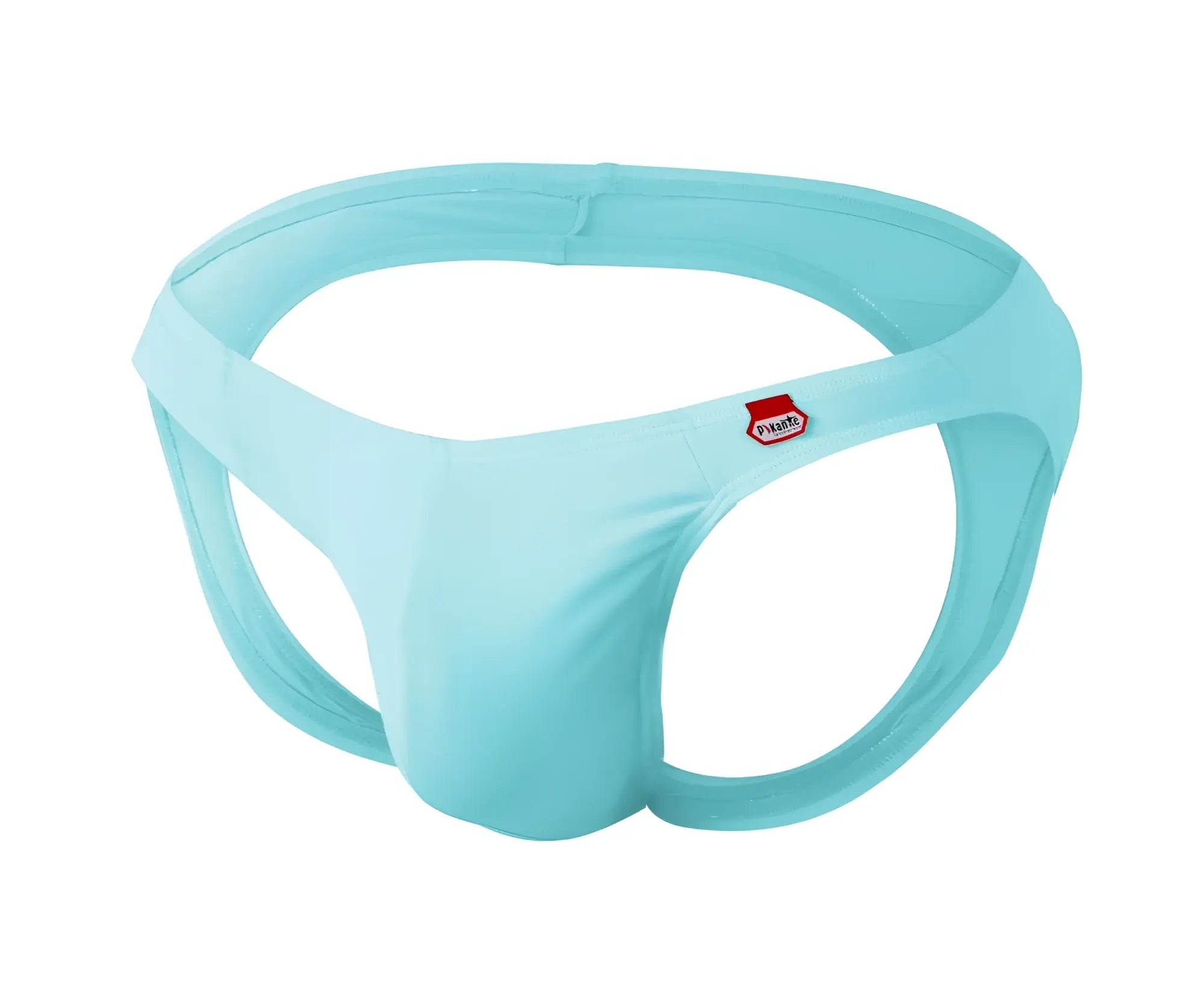 Light blue pikante PIK 0979X angola jockstrap briefs with seamless fabric and red and white side logo