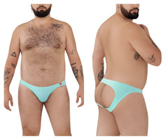 Light blue pikante pik 0979x angola jockstrap thong with back cutout and red logo on left hipband back view