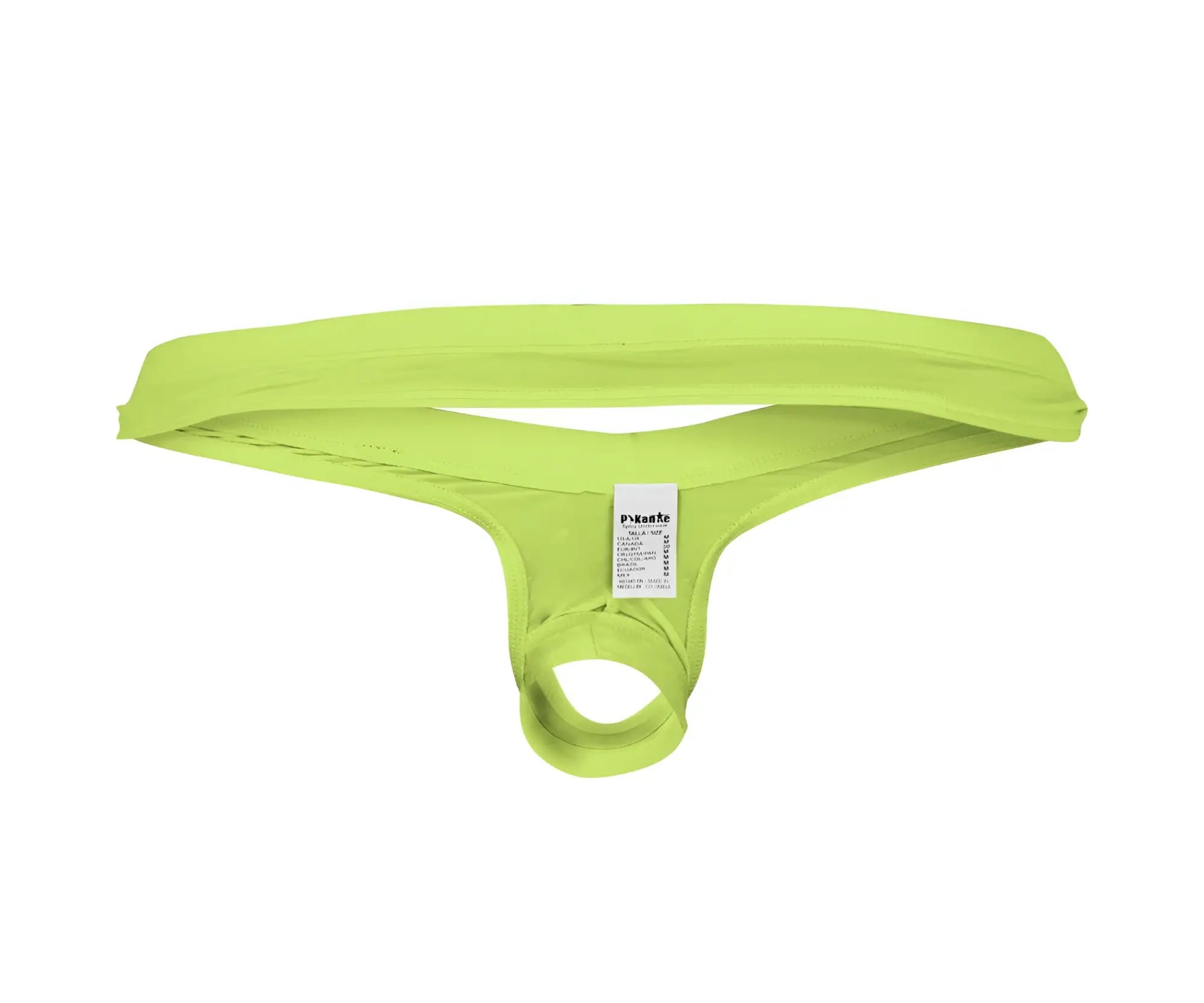 Bright lime green pikante PIK 0980 Angola ball lifter c-ring men’s thong made of stretchy fabric with branded tag