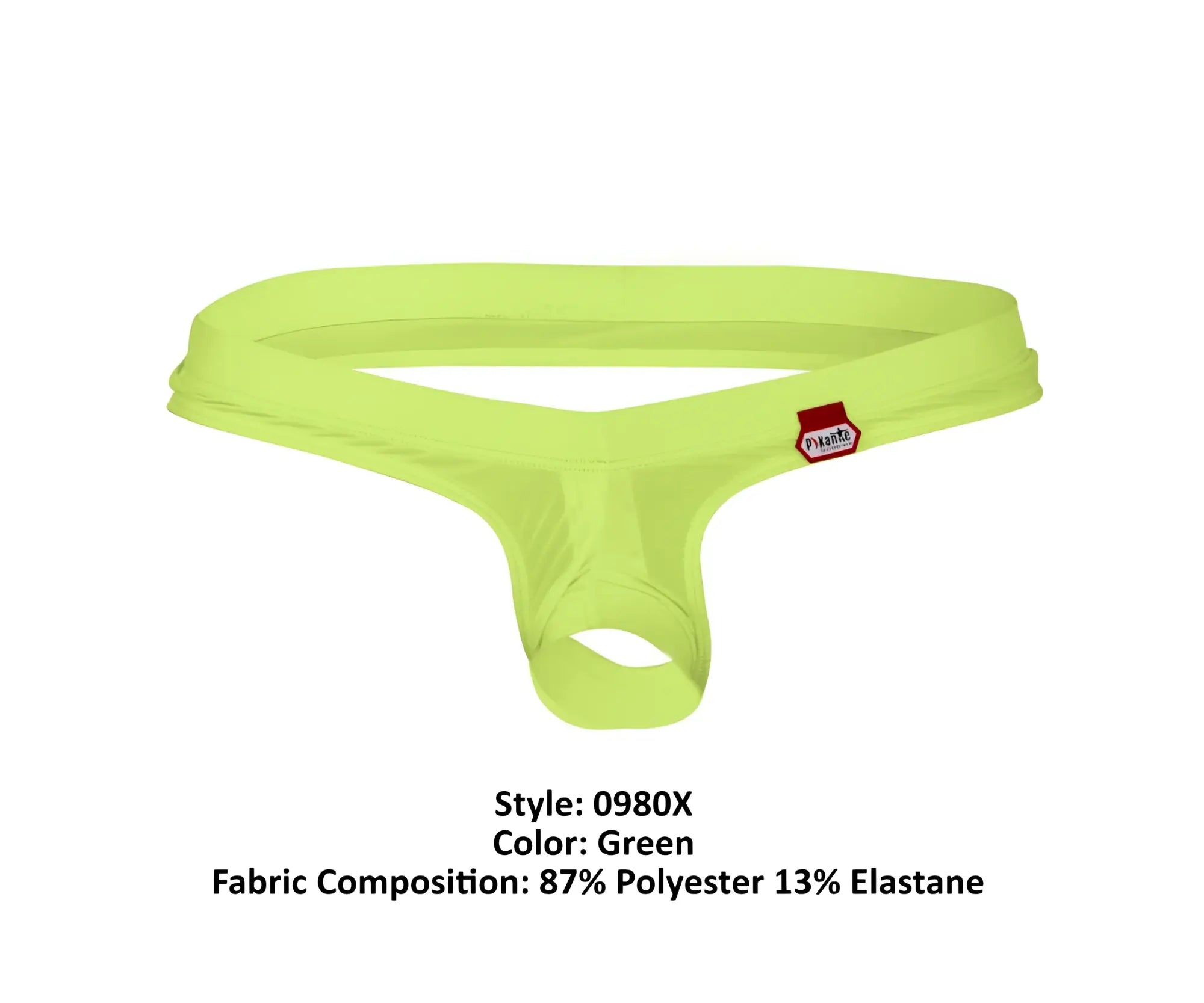 Bright green pikante PIK 0980X Angola ball lifter c-ring thong made of 87 polyester 13 elastane with red brand tag