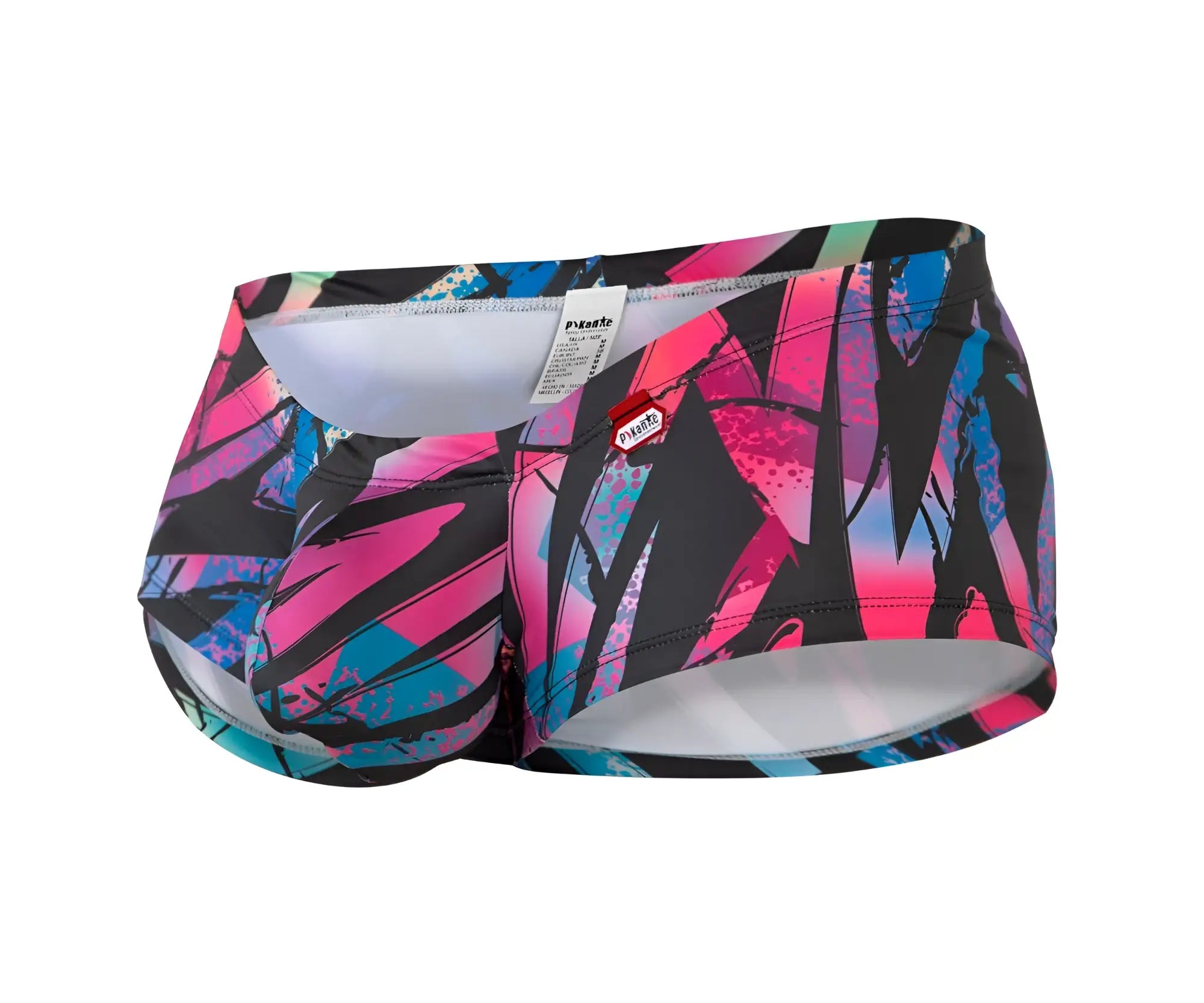 Vibrant graffiti-style pikante pik 0988 jartum swim trunks in bold pink blue and black with sleek elastic waistband
