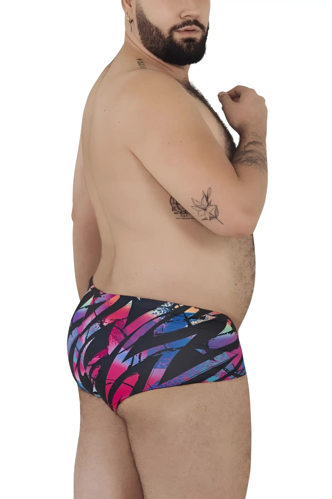 Vibrant pikante pik 0988x jartum trunks in bold pink purple and blue abstract pattern on black background