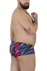 Vibrant pikante pik 0988x jartum trunks in bold pink purple and blue abstract pattern on black background
