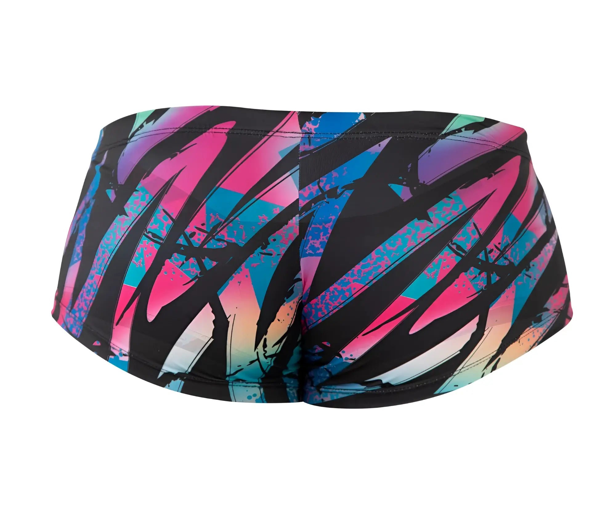 Vibrant pikante PIK 0988X Jartum swim trunks in bold pink blue teal with black brushstroke accents color black