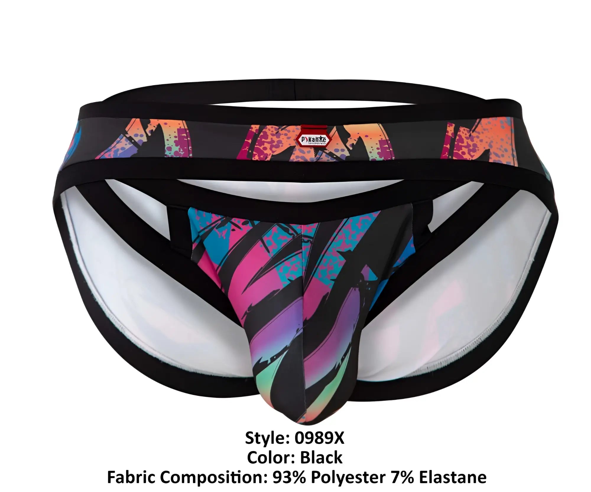 Black pikante PIK 0989X Jartum briefs with vibrant pink blue and purple graffiti-style print for athletic wear
