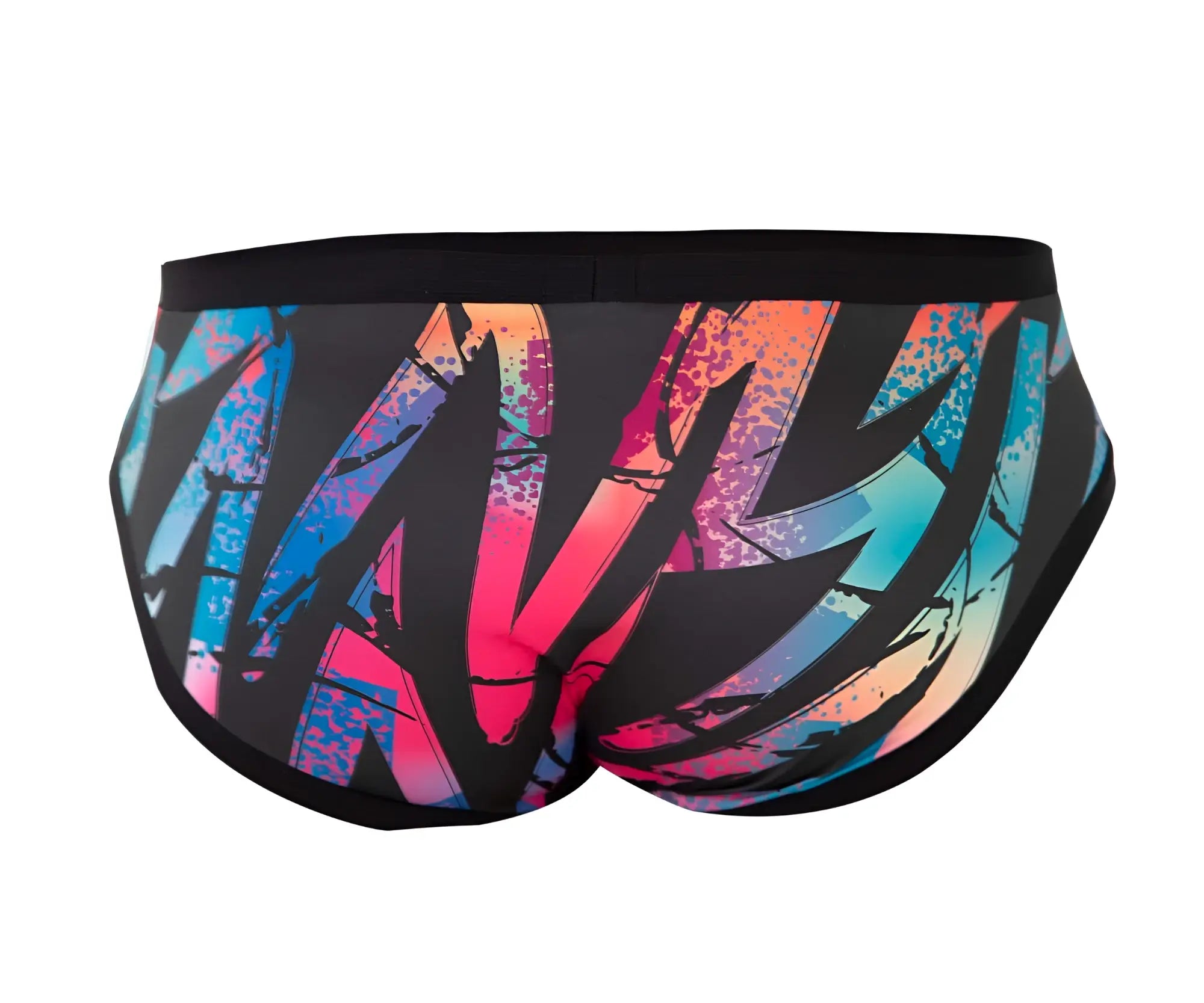 Pikante pik 0989x jartum briefs vibrant graffiti style swim trunks with bold black pink blue and orange streaks on black